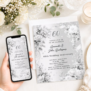 Invitación aniversario de bodas de diamante y plata 60 años c