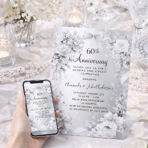 Invitación aniversario de bodas de diamante y plata número 60