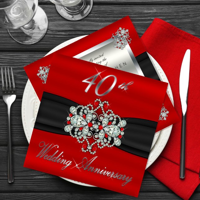 Invitación Aniversario de Bodas de Diamantes Rubíes Gated 40 (Subido por el creador)