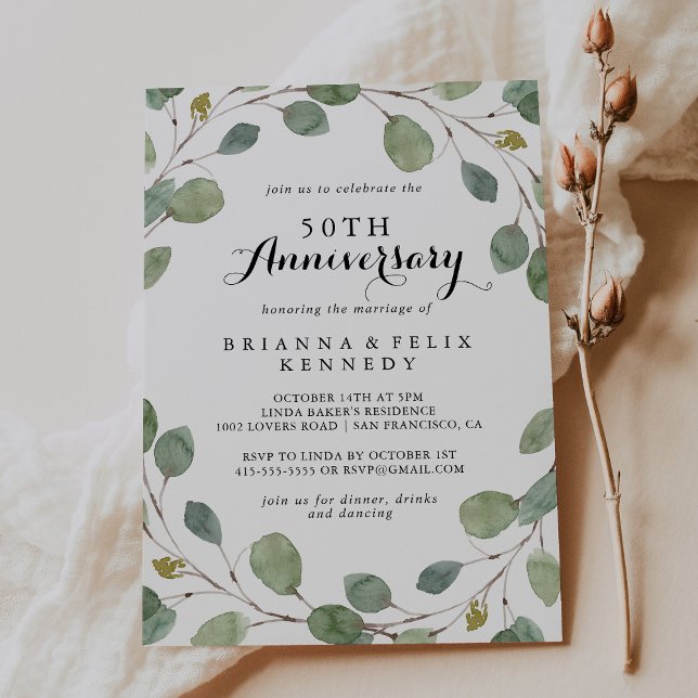 Invitación Aniversario de Bodas de Eucalipto Verde 50 (Subido por el creador)