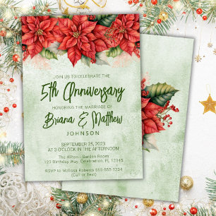 Invitación Aniversario de bodas de Flor de Nochebuena 5 años
