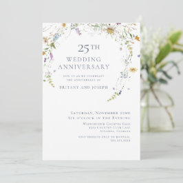 Invitación Aniversario de Bodas de Flor Silvestre Azul Floral