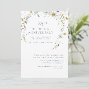 Invitación Aniversario de Bodas de Flor Silvestre Azul Floral