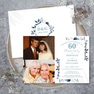 Invitación Aniversario de bodas de floral 60 Then & Now 2 fot