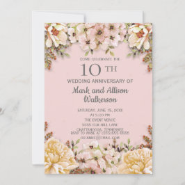 Invitación Aniversario de Bodas de Flores de Marfil Rosa 10