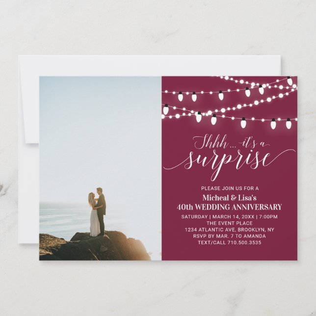 Invitación Aniversario de Bodas de Foto Burgundy 40º (Anverso)