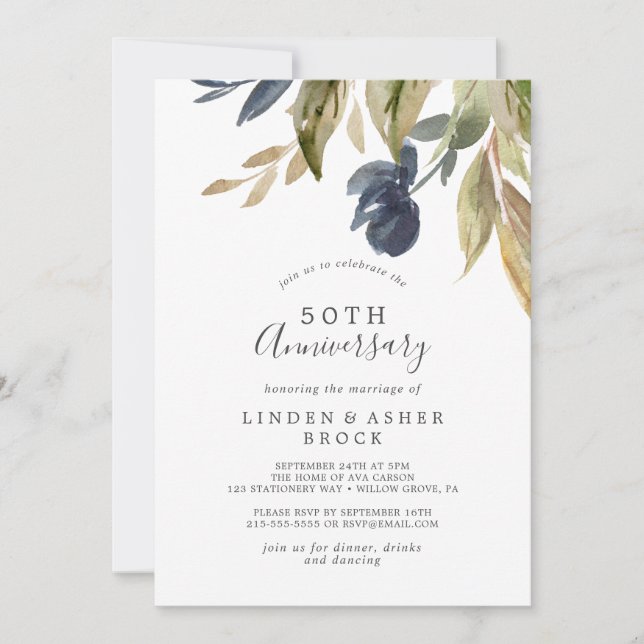 Invitación Aniversario de bodas de greenery de otoño 50 (Anverso)