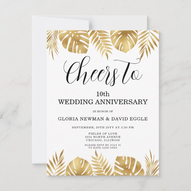 Invitación Aniversario de Bodas de Hojas de Oro 10  (Anverso)