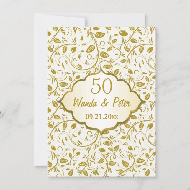 Invitación Aniversario de bodas de hojas doradas 50 (Anverso)