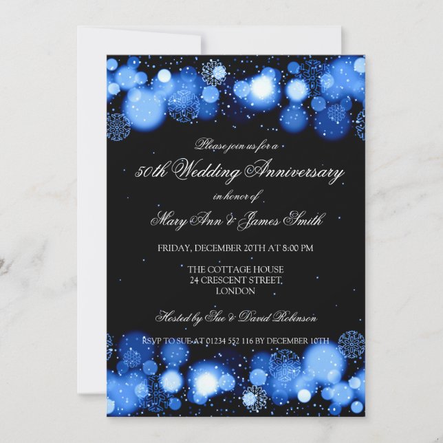Invitación Aniversario de bodas de invierno 50º Azul (Anverso)