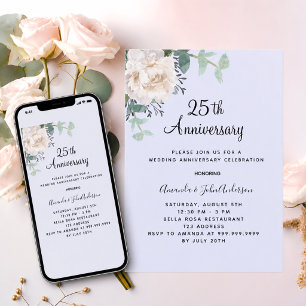 Invitación Aniversario de bodas de lavanda blanca floral 25