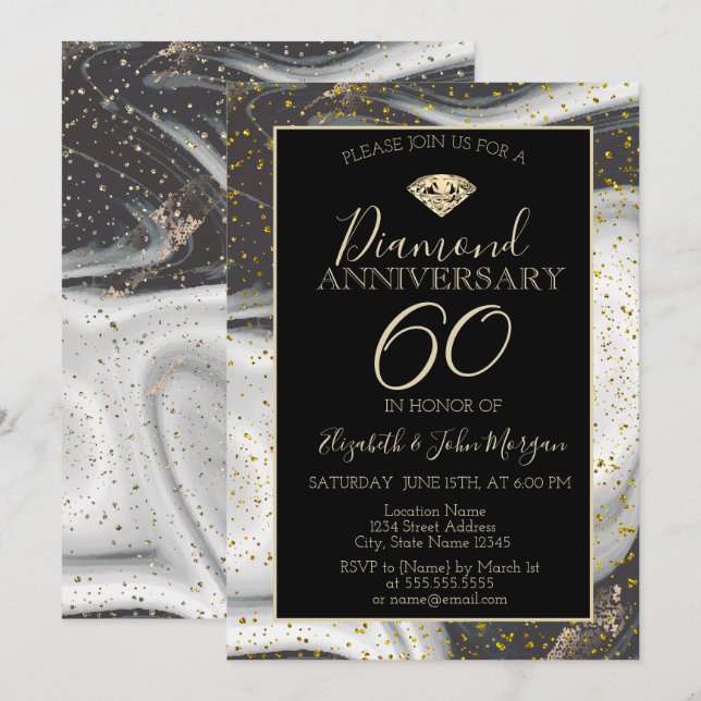 Invitación Aniversario de Bodas de Mármol de Diamante de Conf (Anverso / Reverso)