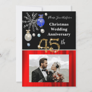 Invitación Aniversario de bodas de Navidad 45 negro y dorado