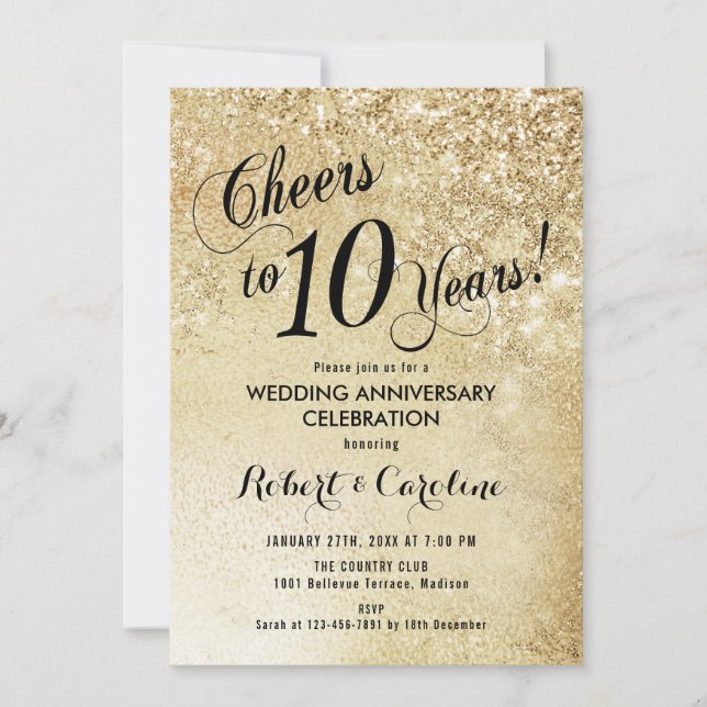 Invitación Aniversario de bodas de oro 10 años (Anverso)