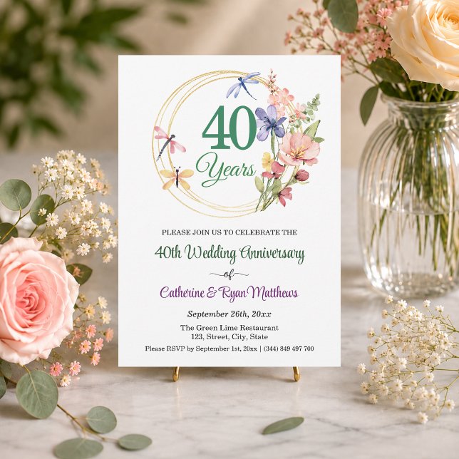 Invitación Aniversario de Bodas de Oro 40 Marco Floral (Subido por el creador)