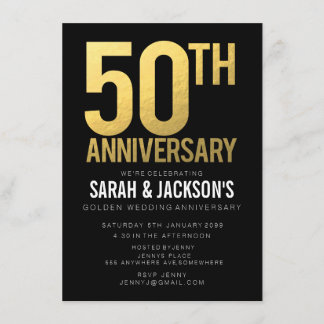 Invitación Aniversario de Bodas de Oro 50º - Fiesta Negra y D