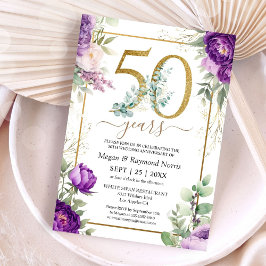 Invitación Aniversario de Bodas de Oro 50º Floral Peonía Púrp