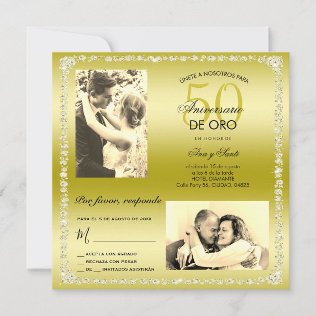 Invitación Aniversario de Bodas de Oro 50 Doble Foto (Anverso)