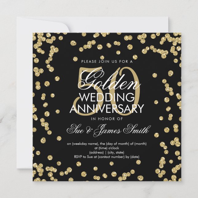 Invitación Aniversario de Bodas de Oro 50 Glitter Confetti (Anverso)