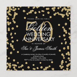 Invitación Aniversario de bodas de oro 50 Glitter Confetti