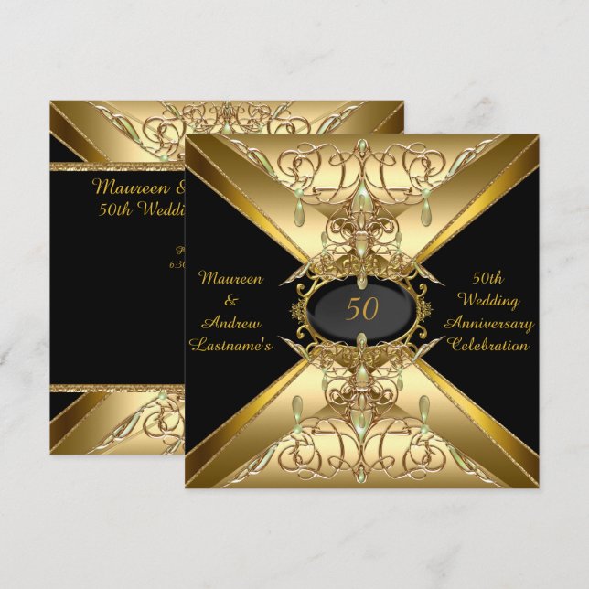 Invitación Aniversario de Bodas de Oro 50 Joyero Dorado 2 (Anverso / Reverso)