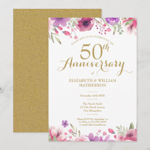 Invitación Aniversario de Bodas de Oro Acuarela Floral