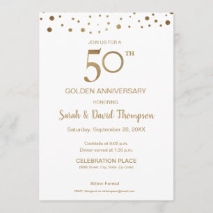 Invitación Aniversario de Bodas de Oro blanco dorado personal