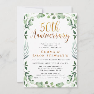 Invitación Aniversario de Bodas de Oro Caligrafía Verde 50