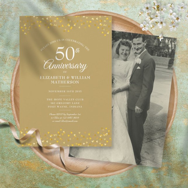 Invitación Aniversario de Bodas de Oro Chic Confeti de Foto (Subido por el creador)