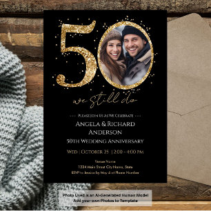 Invitación Aniversario de bodas de oro con brillo dorado Foto