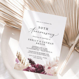Invitación Aniversario de bodas de oro con hierba de pampas b