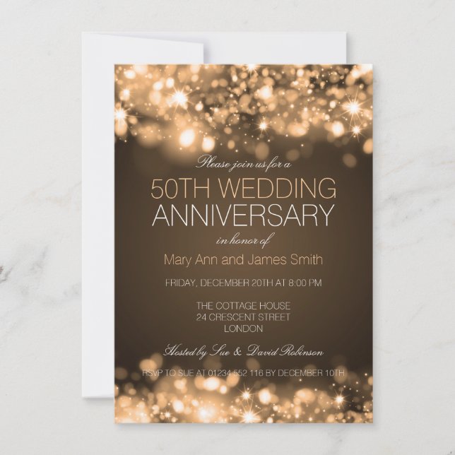 Invitación Aniversario de Bodas de Oro con Luces Brillantes (Anverso)