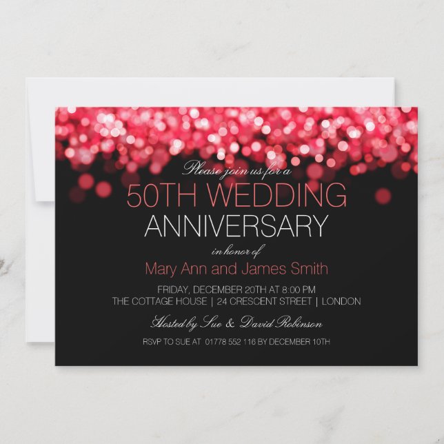 Invitación Aniversario de Bodas de Oro con Luces Rojas (Anverso)