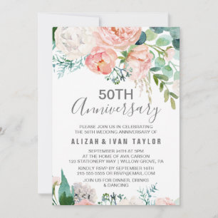 Invitación Aniversario de bodas de oro con peonías románticas