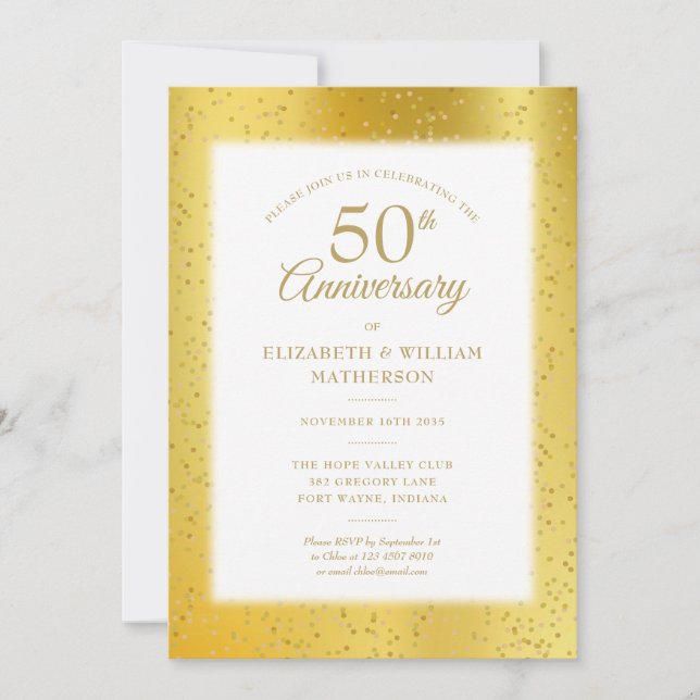 Invitación Aniversario de Bodas de Oro con Polvo de Oro (Anverso)