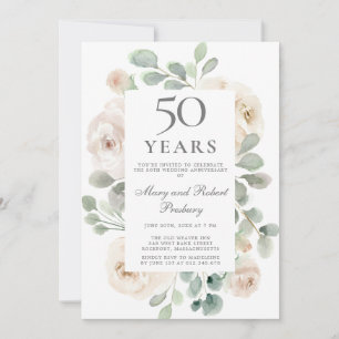Invitación Aniversario de Bodas de Oro con Rosa Blanca Floral