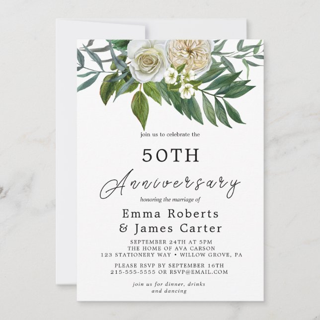 Invitación Aniversario de bodas de oro con vegetación otoñal (Anverso)