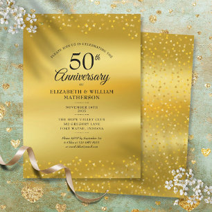 Invitación Aniversario de Bodas de Oro Corazones de Oro Foil