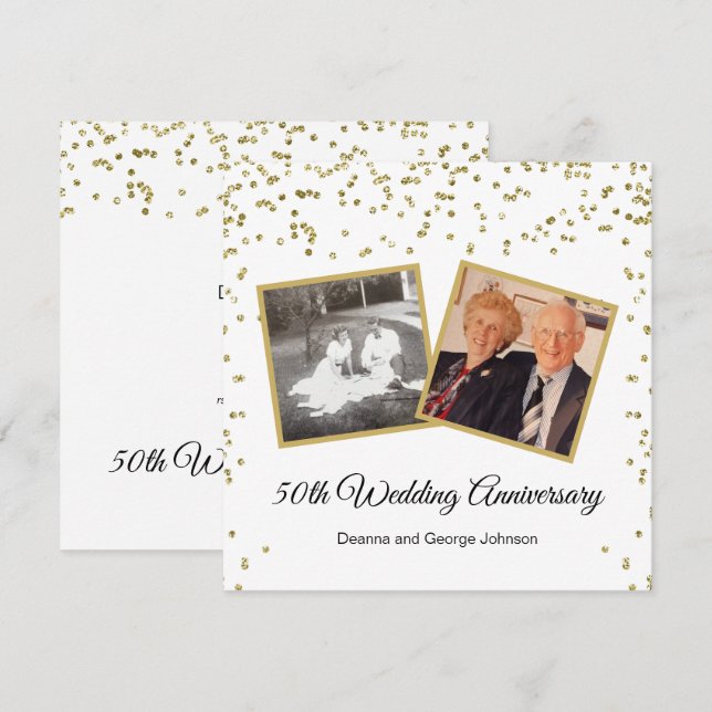 Invitación Aniversario de Bodas de Oro de 50 años con Confeti (Anverso / Reverso)