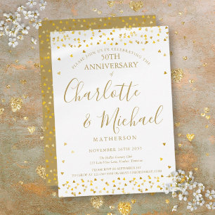 Invitación Aniversario de Bodas de Oro de Corazones con Firma
