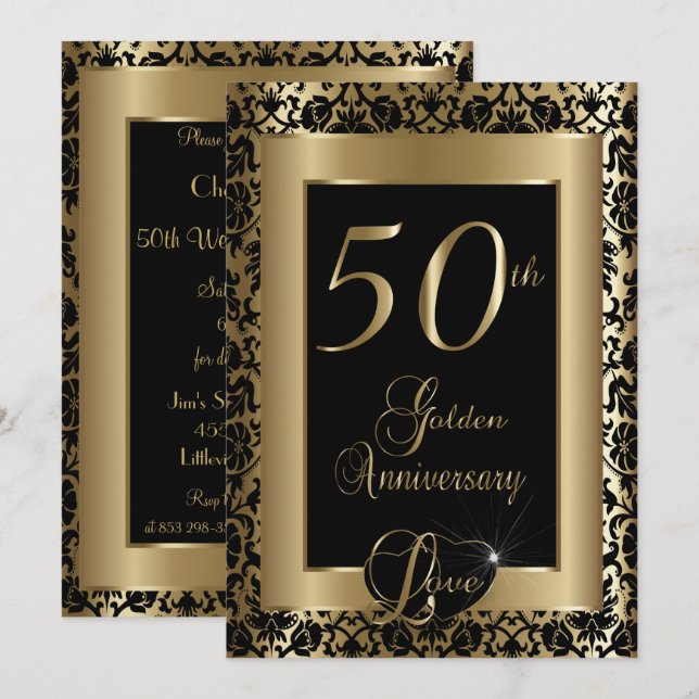 Invitación Aniversario de Bodas de Oro, diseño para 50º anive (Anverso / Reverso)