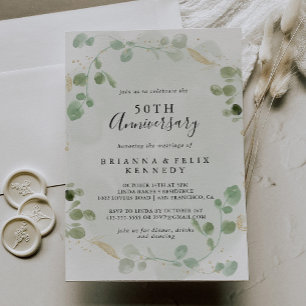 Invitación Aniversario de Bodas de Oro Eucalipto Confeti Dora
