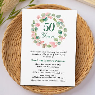 Invitación Aniversario de bodas de oro Eucalipto rosa dorado 