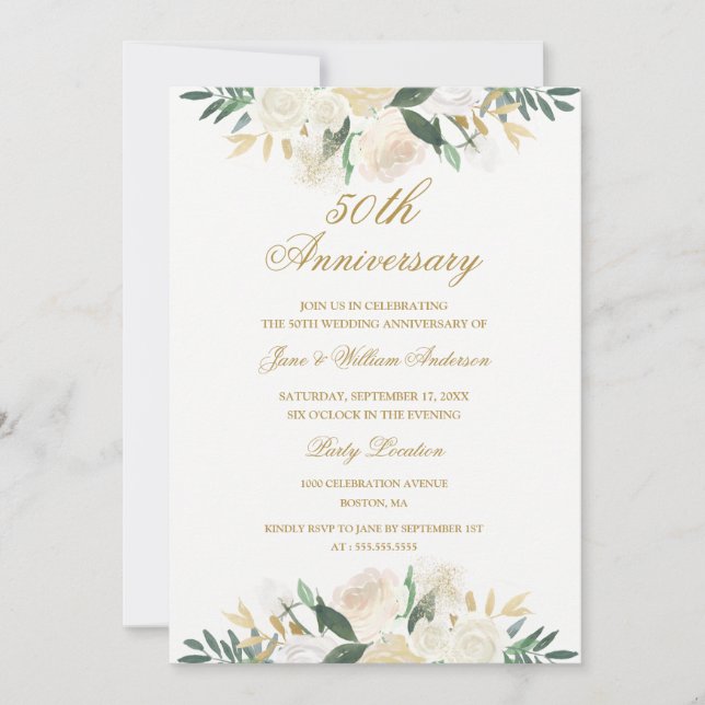 Invitación Aniversario de Bodas de Oro Floral Botánico 50 (Anverso)