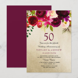 Invitación Aniversario de Bodas de Oro Floral Burgundy y Dora