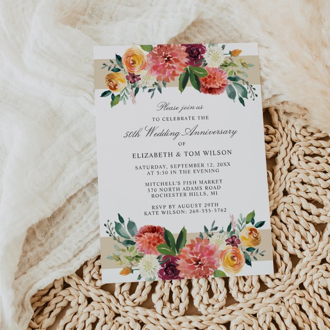 Invitación Aniversario de Bodas de Oro Floral de Otoño (Subido por el creador)