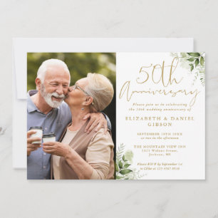 Invitación Aniversario de Bodas de Oro Floral Oro Foto