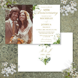 Invitación Aniversario de Bodas de Oro Foto Verde Dorado