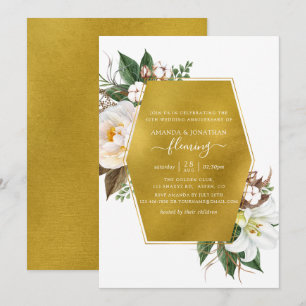 Invitación Aniversario de bodas de oro geométrico floral