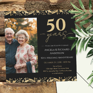 Invitación Aniversario de bodas de oro negro 50º Foto